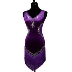 Dance Salsa Latin Dance Dress Fringed Tassel Crystals / Rhinestones Women's Training Performance Sleeveless High Pleuche