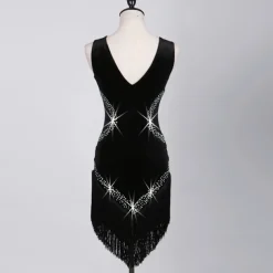Dance Salsa Latin Dance Dress Fringed Tassel Crystals / Rhinestones Women's Training Performance Sleeveless High Pleuche