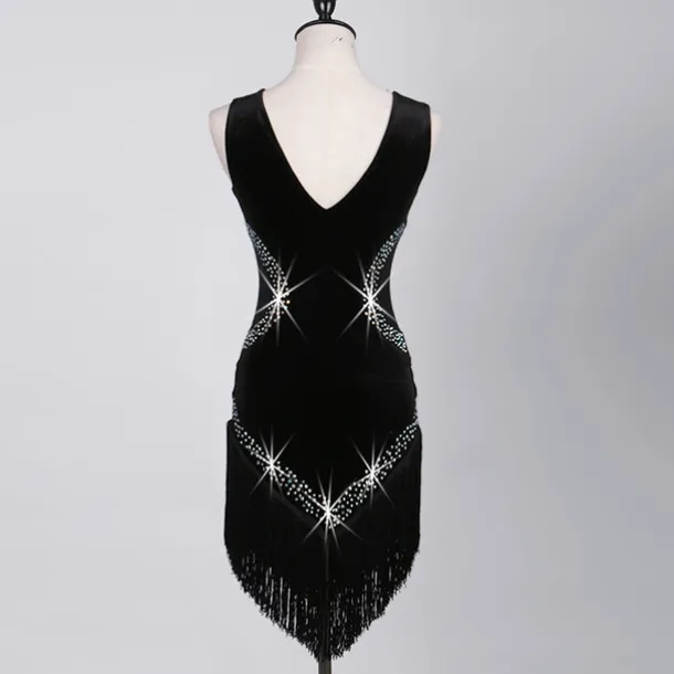 Dance Salsa Latin Dance Dress Fringed Tassel Crystals / Rhinestones Women's Training Performance Sleeveless High Pleuche