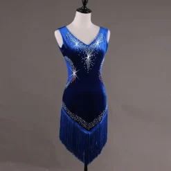 Dance Salsa Latin Dance Dress Fringed Tassel Crystals / Rhinestones Women's Training Performance Sleeveless High Pleuche