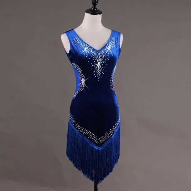 Dance Salsa Latin Dance Dress Fringed Tassel Crystals / Rhinestones Women's Training Performance Sleeveless High Pleuche