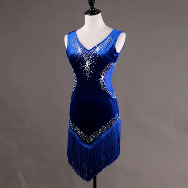 Dance Salsa Latin Dance Dress Fringed Tassel Crystals / Rhinestones Women's Training Performance Sleeveless High Pleuche