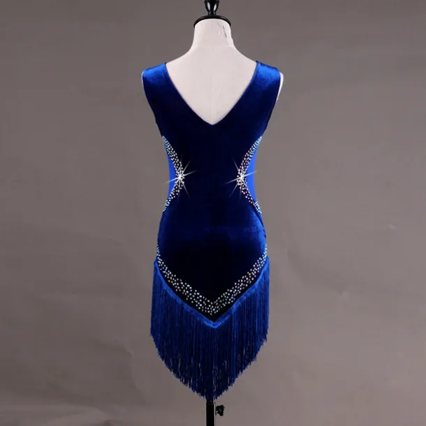 Dance Salsa Latin Dance Dress Fringed Tassel Crystals / Rhinestones Women's Training Performance Sleeveless High Pleuche