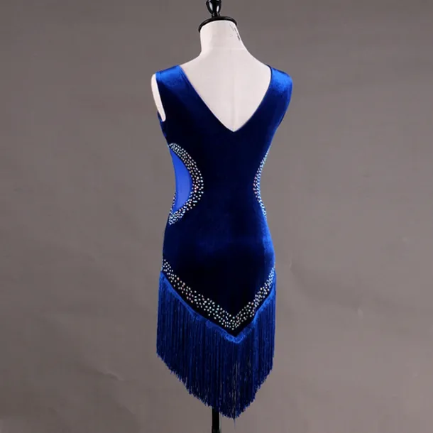 Dance Salsa Latin Dance Dress Fringed Tassel Crystals / Rhinestones Women's Training Performance Sleeveless High Pleuche