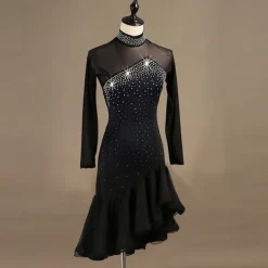 Dance Salsa Latin Dance Dress Crystals / Rhinestones Women's Performance Long Sleeve Spandex