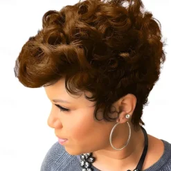 Dark Brown Short Pixie Cut Wigs for Black Women Curly Hair Replacement Short Black Layered Wavy Pixie Wigs With Bangs For Black Women