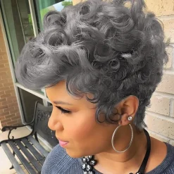 Dark Brown Short Pixie Cut Wigs for Black Women Curly Hair Replacement Short Black Layered Wavy Pixie Wigs With Bangs For Black Women
