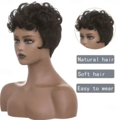 Dark Brown Short Pixie Cut Wigs for Black Women Curly Hair Replacement Short Black Layered Wavy Pixie Wigs With Bangs For Black Women