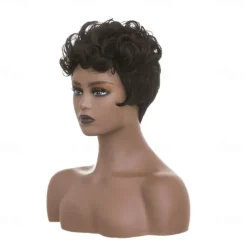 Dark Brown Short Pixie Cut Wigs for Black Women Curly Hair Replacement Short Black Layered Wavy Pixie Wigs With Bangs For Black Women