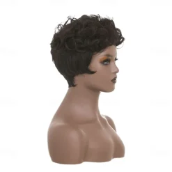 Dark Brown Short Pixie Cut Wigs for Black Women Curly Hair Replacement Short Black Layered Wavy Pixie Wigs With Bangs For Black Women