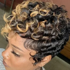 Dark Brown Short Pixie Cut Wigs for Black Women Curly Hair Replacement Short Black Layered Wavy Pixie Wigs With Bangs For Black Women