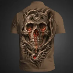 Day of the Dead Men's Polo Shirts Golf Shirt Short Sleeve Polo Shirts Collared Shirts Casual Horror Streetwear Festival Wear Party Outfits 3D Print Buttons Summer Spring Fall Black White Brown