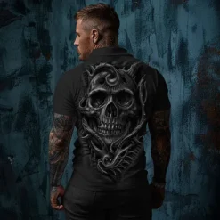 Day of the Dead Men's Polo Shirts Golf Shirt Short Sleeve Polo Shirts Collared Shirts Casual Horror Streetwear Festival Wear Party Outfits 3D Print Buttons Summer Spring Fall Black White Brown