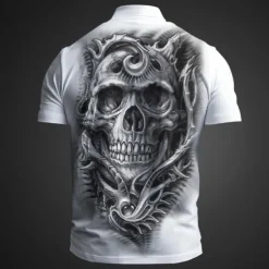 Day of the Dead Men's Polo Shirts Golf Shirt Short Sleeve Polo Shirts Collared Shirts Casual Horror Streetwear Festival Wear Party Outfits 3D Print Buttons Summer Spring Fall Black White Brown
