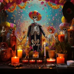 Day of the Dead Tapestry Banners Wall Hangings Skeleton Marigold Mexico Dark Punk Gothic Style Party Dorm Shooting Backgrounds Decorations Wall Door Background