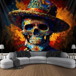 Day of the Dead Tapestry Banners Wall Hangings Skeleton Marigold Mexico Dark Punk Gothic Style Party Dorm Shooting Backgrounds Decorations Wall Door Background