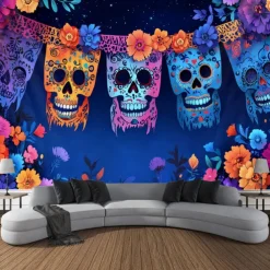 Day of the Dead Tapestry Banners Wall Hangings Skeleton Mexico Dark Punk Gothic Style Party Dorm Shooting Backgrounds Decorations Wall Door Background