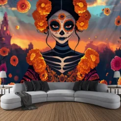 Day of the Dead Tapestry Banners Wall Hangings Skeleton Mexico Dark Punk Gothic Style Party Dorm Shooting Backgrounds Decorations Wall Door Background
