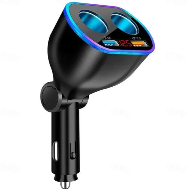 DC 12V LED 2 Way Car Cigarette Lighter Socket Splitter Dual USB Charger Adapter