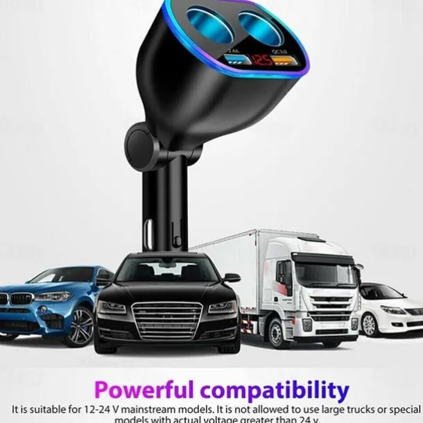 DC 12V LED 2 Way Car Cigarette Lighter Socket Splitter Dual USB Charger Adapter
