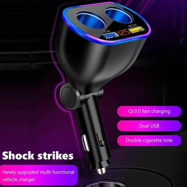 DC 12V LED 2 Way Car Cigarette Lighter Socket Splitter Dual USB Charger Adapter