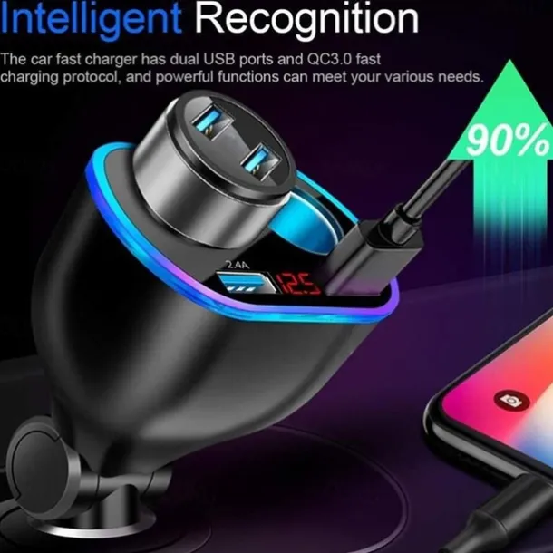 DC 12V LED 2 Way Car Cigarette Lighter Socket Splitter Dual USB Charger Adapter