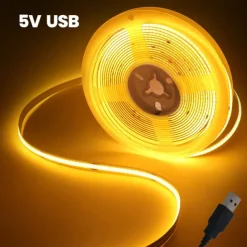 DC 5V USB COB Strip 320Leds/m Flexible Ribbon Rope Strip Light Warm White Natural White Night Lamp TV Backlight LED Strip 1m 2m 3m 4m 5m Home Decor