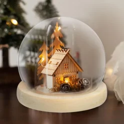 Deco Night Lights Round Glass Display Dome Cloche with Wooden Base Landscape Decorative Cover Tabletop Disp with Light for Xmas DIY Crafts Birthday Holiday Halloween Home Decoratio Craftsmanship and Style for Your Home