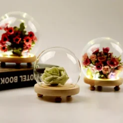 Deco Night Lights Round Glass Display Dome Cloche with Wooden Base Landscape Decorative Cover Tabletop Disp with Light for Xmas DIY Crafts Birthday Holiday Halloween Home Decoratio Craftsmanship and Style for Your Home
