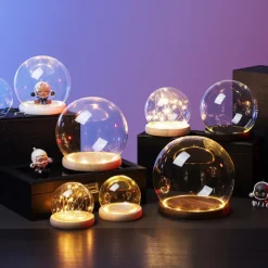 Deco Night Lights Round Glass Display Dome Cloche with Wooden Base Landscape Decorative Cover Tabletop Disp with Light for Xmas DIY Crafts Birthday Holiday Halloween Home Decoratio Craftsmanship and Style for Your Home