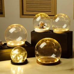 Deco Night Lights Round Glass Display Dome Cloche with Wooden Base Landscape Decorative Cover Tabletop Disp with Light for Xmas DIY Crafts Birthday Holiday Halloween Home Decoratio Craftsmanship and Style for Your Home