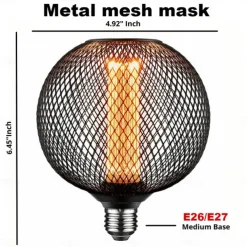 Decorative Light Bulb Black Metal Cage 5W LED Light Bulb White Glass Lampshade 8W E26/E27 LED Light Bulb Base Warm White Edison Decorative Light Bulb Suitable for Home Kitchen and Dining Room