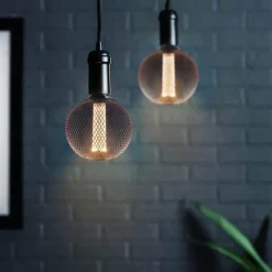 Decorative Light Bulb Black Metal Cage 5W LED Light Bulb White Glass Lampshade 8W E26/E27 LED Light Bulb Base Warm White Edison Decorative Light Bulb Suitable for Home Kitchen and Dining Room