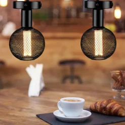 Decorative Light Bulb Black Metal Cage 5W LED Light Bulb White Glass Lampshade 8W E26/E27 LED Light Bulb Base Warm White Edison Decorative Light Bulb Suitable for Home Kitchen and Dining Room