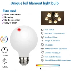 Decorative Light Bulb Black Metal Cage 5W LED Light Bulb White Glass Lampshade 8W E26/E27 LED Light Bulb Base Warm White Edison Decorative Light Bulb Suitable for Home Kitchen and Dining Room