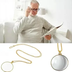 Decorative Monocle Necklace with 5x Magnifier Magnifying Glass Pendant Gold Silver Plated Chain Necklace for Women Jewelry Gift