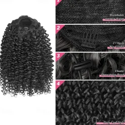 Deep Curly Drawstring Ponytail Extension for Black Women Afro Kinky Curly Pony Tail Hair Piece Synthetic Hair Extensions With 2 Clips 14 Inches