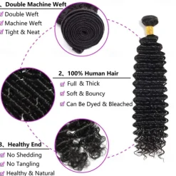 Deep Wave Bundles Human Hair 3 Bundles 16 18 20 Inch 10A Brazilian 100% Unprocessed Virgin Human Hair Wet and Wavy Bundles Deep Curly Weave Human Hair Extensions Natural Black
