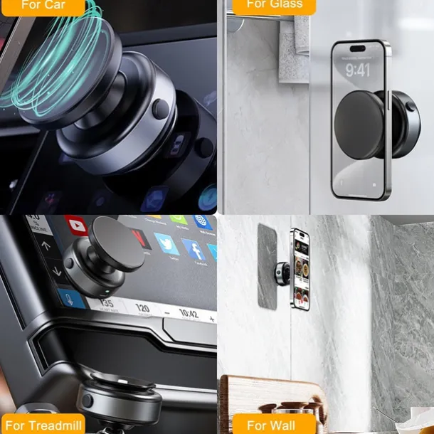 360-degree Adjustable Electric Vacuum Magnetic Suction Cup Phone Mount Hands-Free Magnetic Cell Phone Holder for Car/Gym/Mirror/Smooth Surface Compatible with Magsafe iPhone