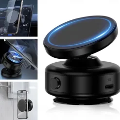 360-degree Adjustable Electric Vacuum Magnetic Suction Cup Phone Mount Hands-Free Magnetic Cell Phone Holder for Car/Gym/Mirror/Smooth Surface Compatible with Magsafe iPhone