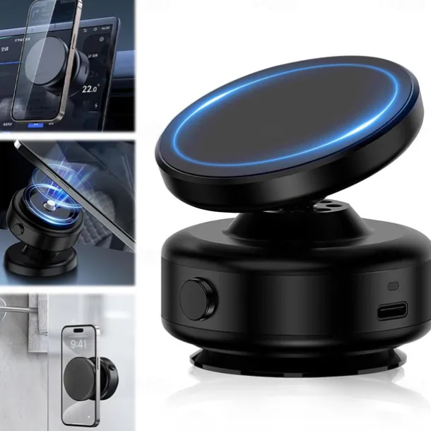 360-degree Adjustable Electric Vacuum Magnetic Suction Cup Phone Mount Hands-Free Magnetic Cell Phone Holder for Car/Gym/Mirror/Smooth Surface Compatible with Magsafe iPhone