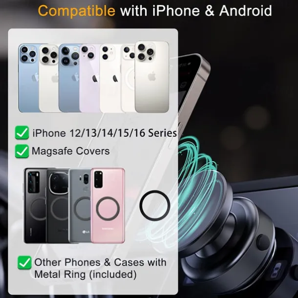 360-degree Adjustable Electric Vacuum Magnetic Suction Cup Phone Mount Hands-Free Magnetic Cell Phone Holder for Car/Gym/Mirror/Smooth Surface Compatible with Magsafe iPhone