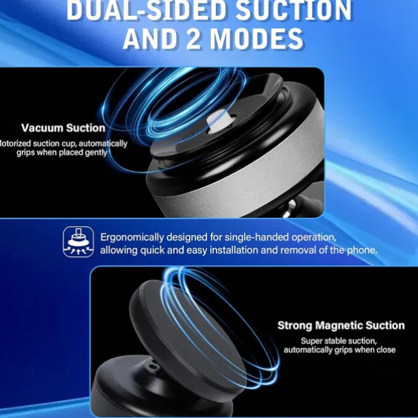 360-degree Adjustable Electric Vacuum Magnetic Suction Cup Phone Mount Hands-Free Magnetic Cell Phone Holder for Car/Gym/Mirror/Smooth Surface Compatible with Magsafe iPhone