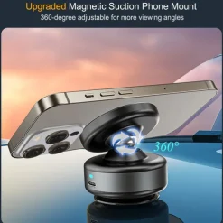 360-degree Adjustable Electric Vacuum Magnetic Suction Cup Phone Mount Hands-Free Magnetic Cell Phone Holder for Car/Gym/Mirror/Smooth Surface Compatible with Magsafe iPhone
