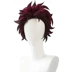 Demon Slayer: Kimetsu no Yaiba Tanjiro Kamado Short Chestnut Brown Heat Resistant Hair Cosplay Wig + A Pair Of Ear-Rings,Just Wig (Color : Just Wig) Halloween Wigs
