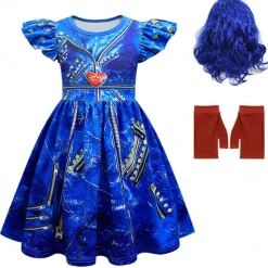 Descendants Evie Dress Gloves Outfits Costume Party Movie Cosplay Kids Masquerade Causal
