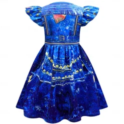 Descendants Evie Dress Gloves Outfits Costume Party Movie Cosplay Kids Masquerade Causal