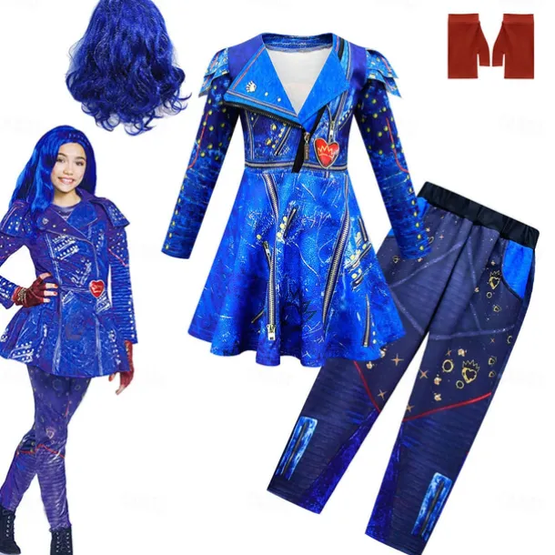 Descendants Evie Dress Pants Gloves Movie Cosplay Kids Masquerade Causal