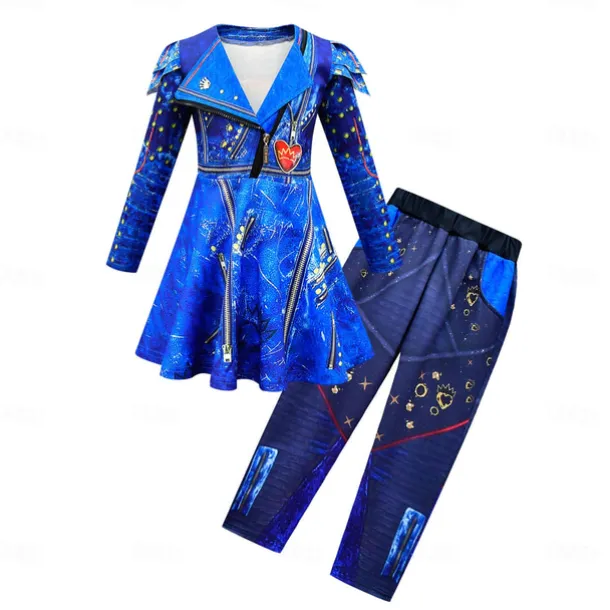 Descendants Evie Dress Pants Gloves Movie Cosplay Kids Masquerade Causal