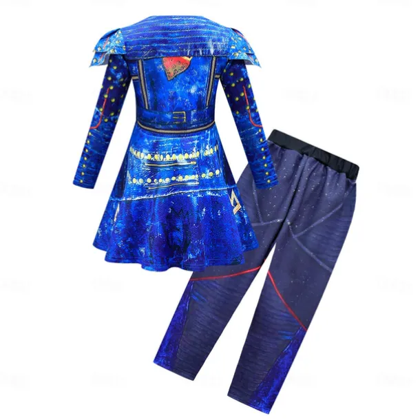 Descendants Evie Dress Pants Gloves Movie Cosplay Kids Masquerade Causal